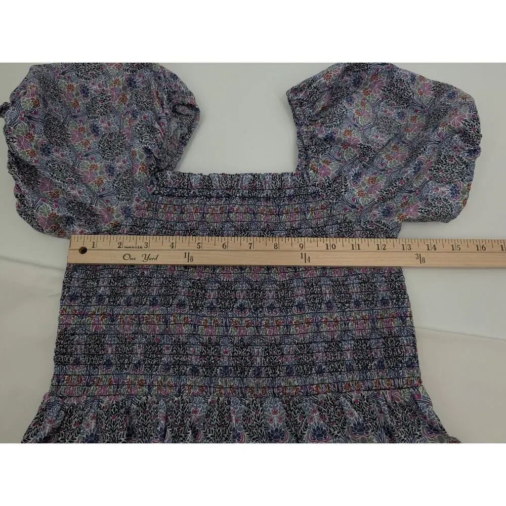 J. Crew Smocked Squareneck Organic Cotton Top Liberty Club Nouveau Fabric Preppy